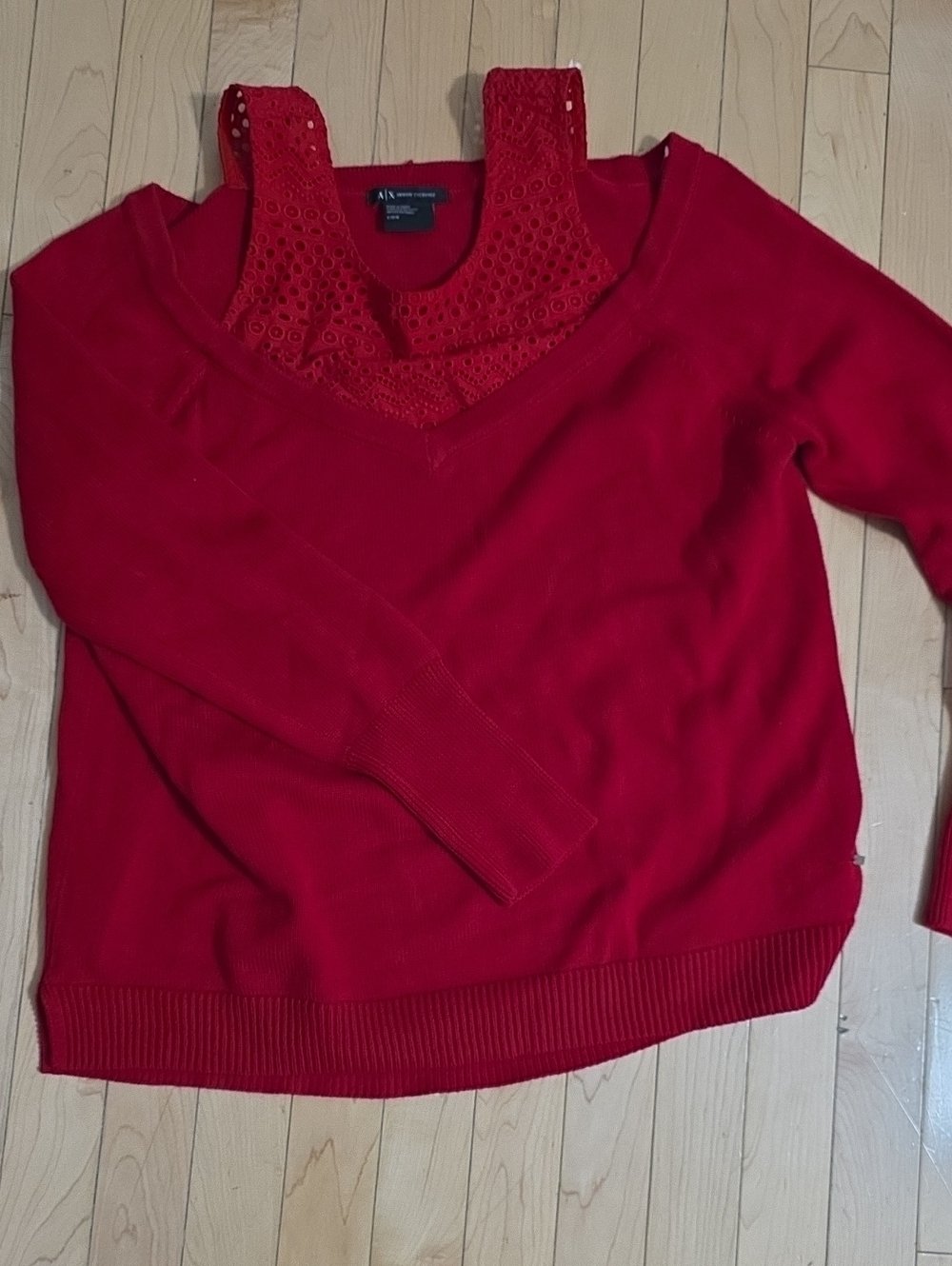 Armani Exchange Red V-Neck Sweater with Lace Tank